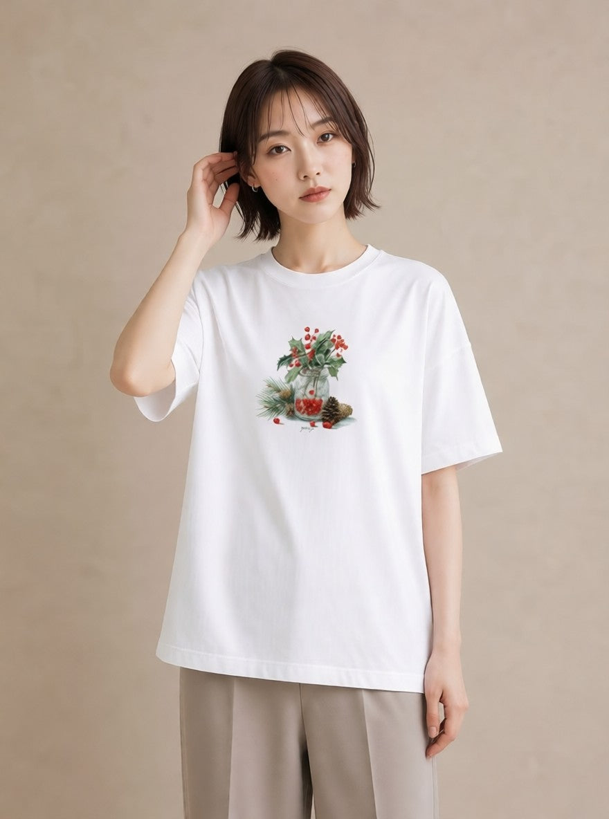 プリントTシャツ レディース 木の実 植物 ボタニカル イラスト 姉妹 送別ギフト 白T YMAZO