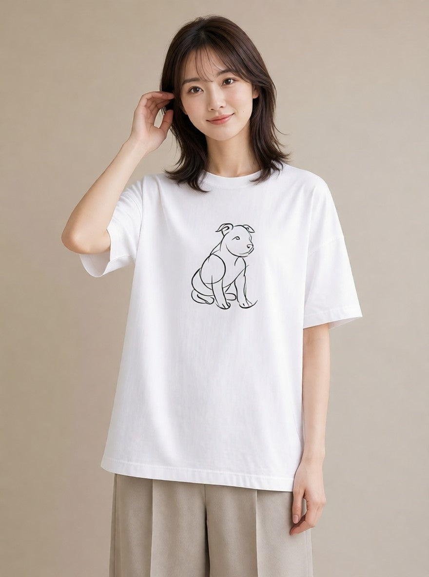 Tシャツ レディース 犬 いぬ わんこ イラスト 上品 お出かけ 普段着 白T YMAZO