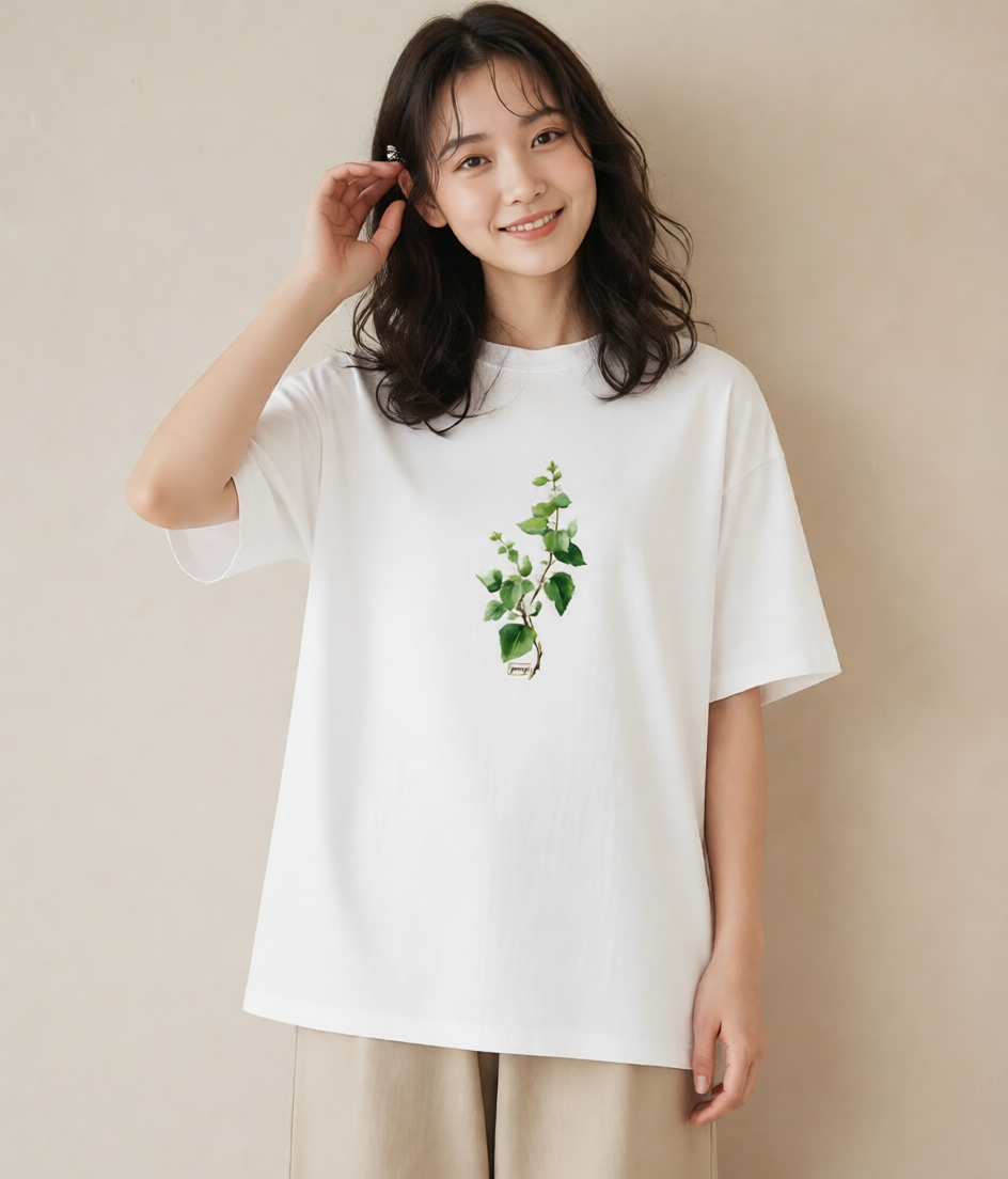 デザインTシャツ レディース 金木犀 花 花柄 イラスト 抜け感 普段着 週末コーデ 白T
