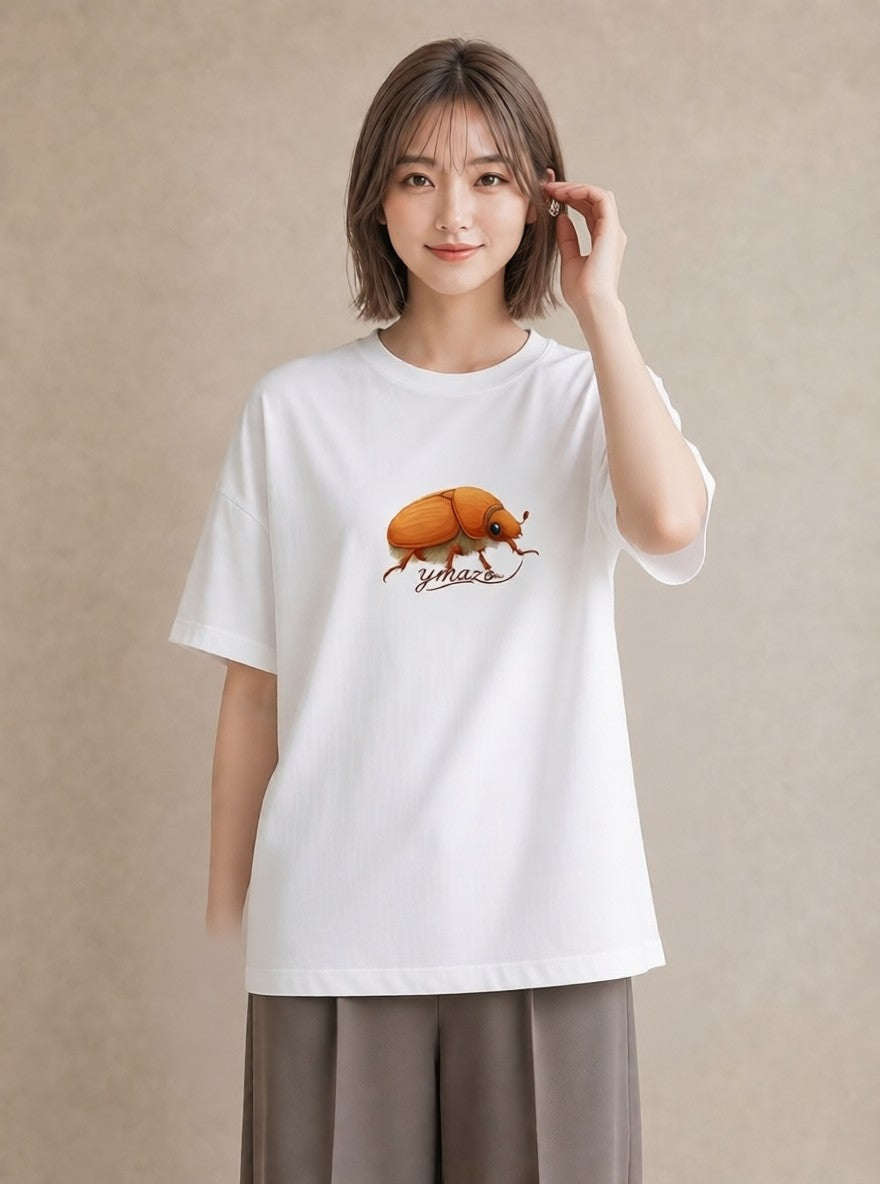 半袖Tシャツ レディース カブトムシ 昆虫 虫 イラスト カジュアル カフェ服 クリスマス 白T YMAZO