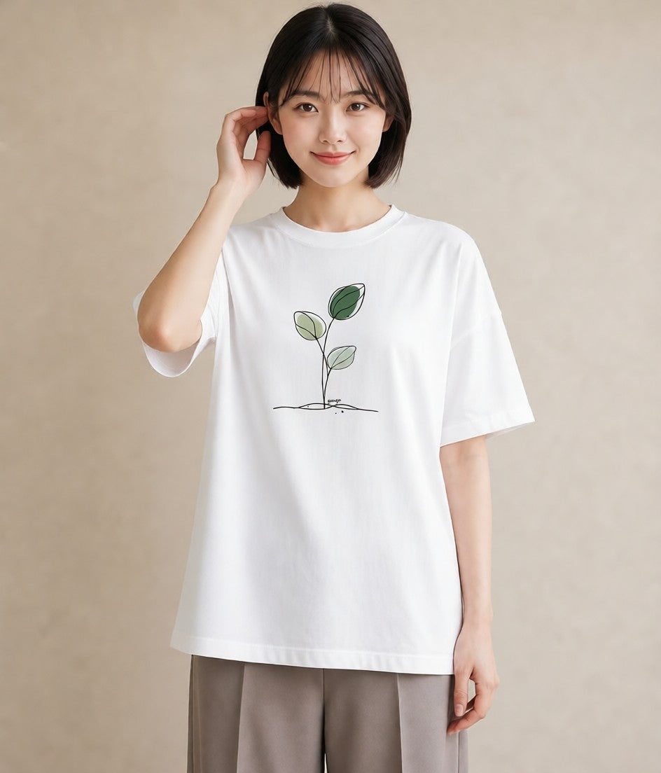 半袖Tシャツ レディース 観葉植物 ボタニカル 植物 イラスト 淡色 女性 旅行用 白T YMAZO