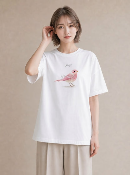 デザインTシャツ レディース ことり ペット 動物 イラスト 手描き風 誕生日プレゼント 綿100 白T YMAZO