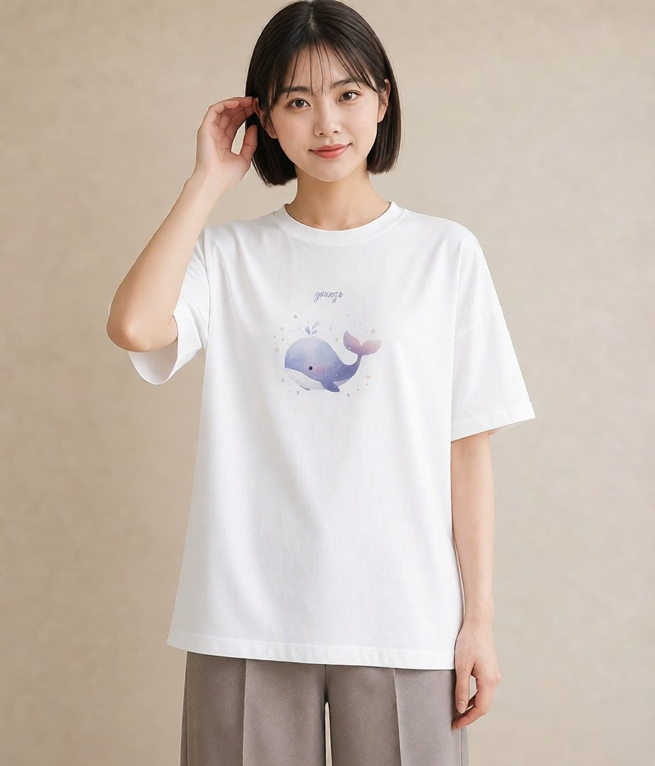 半袖Tシャツ レディース イルカ 海の生き物 海 イラスト 上品 ホワイトデー 春服 白T YMAZO