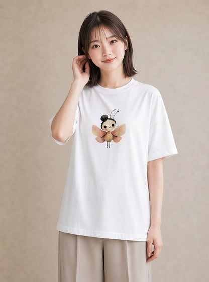 グラフィックTシャツ レディース ダンゴムシ 昆虫 虫 イラスト きれいめ 公園 ママ 白T YMAZO