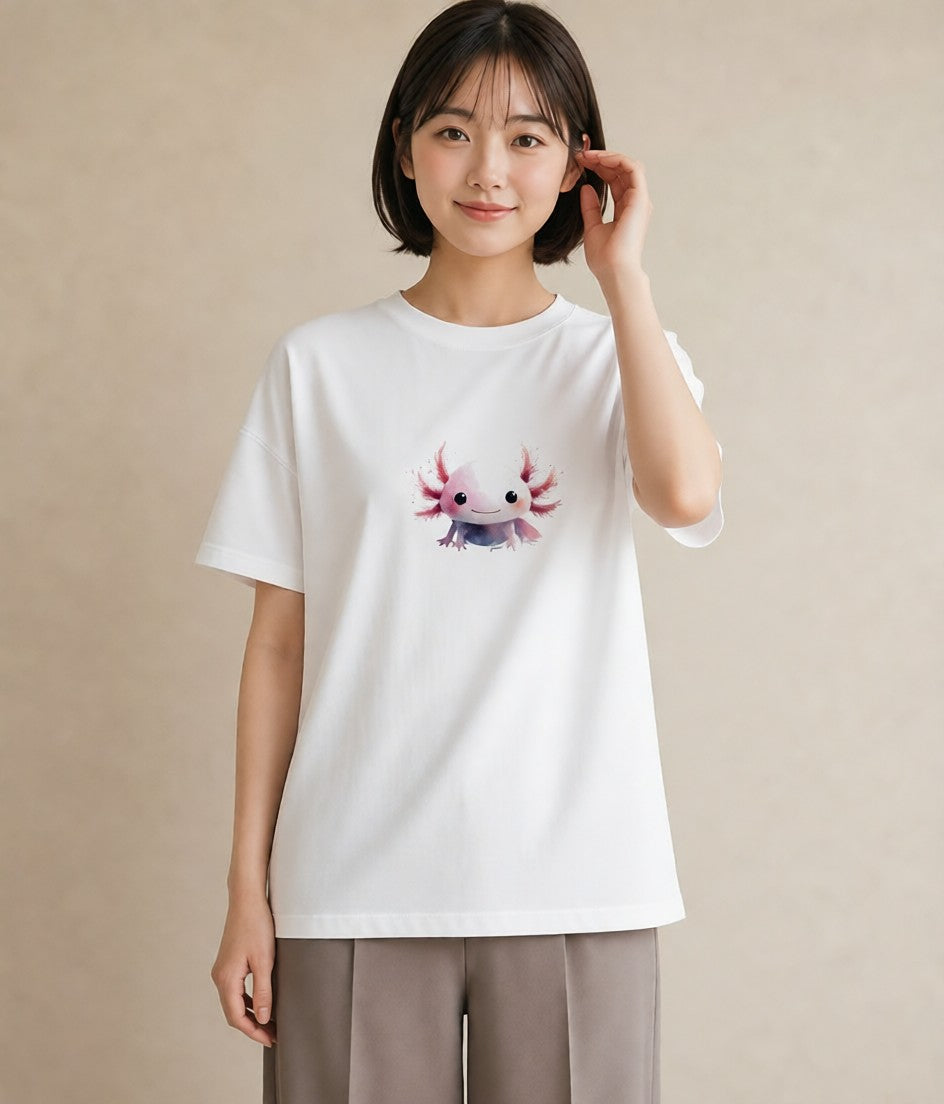 半袖Tシャツ レディース ウーパールーパー ペット 動物 イラスト 個性的 母の日 ビーチ 白T YMAZO