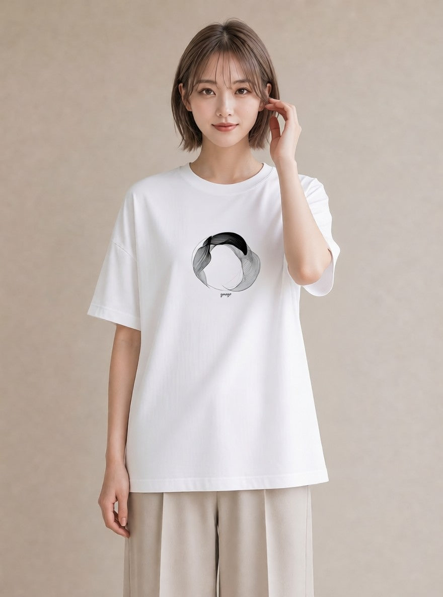 半袖Tシャツ レディース 幾何学 ミニマル ジオメトリック イラスト 北欧風 秋コーデ おしゃれギフト 白T YMAZO