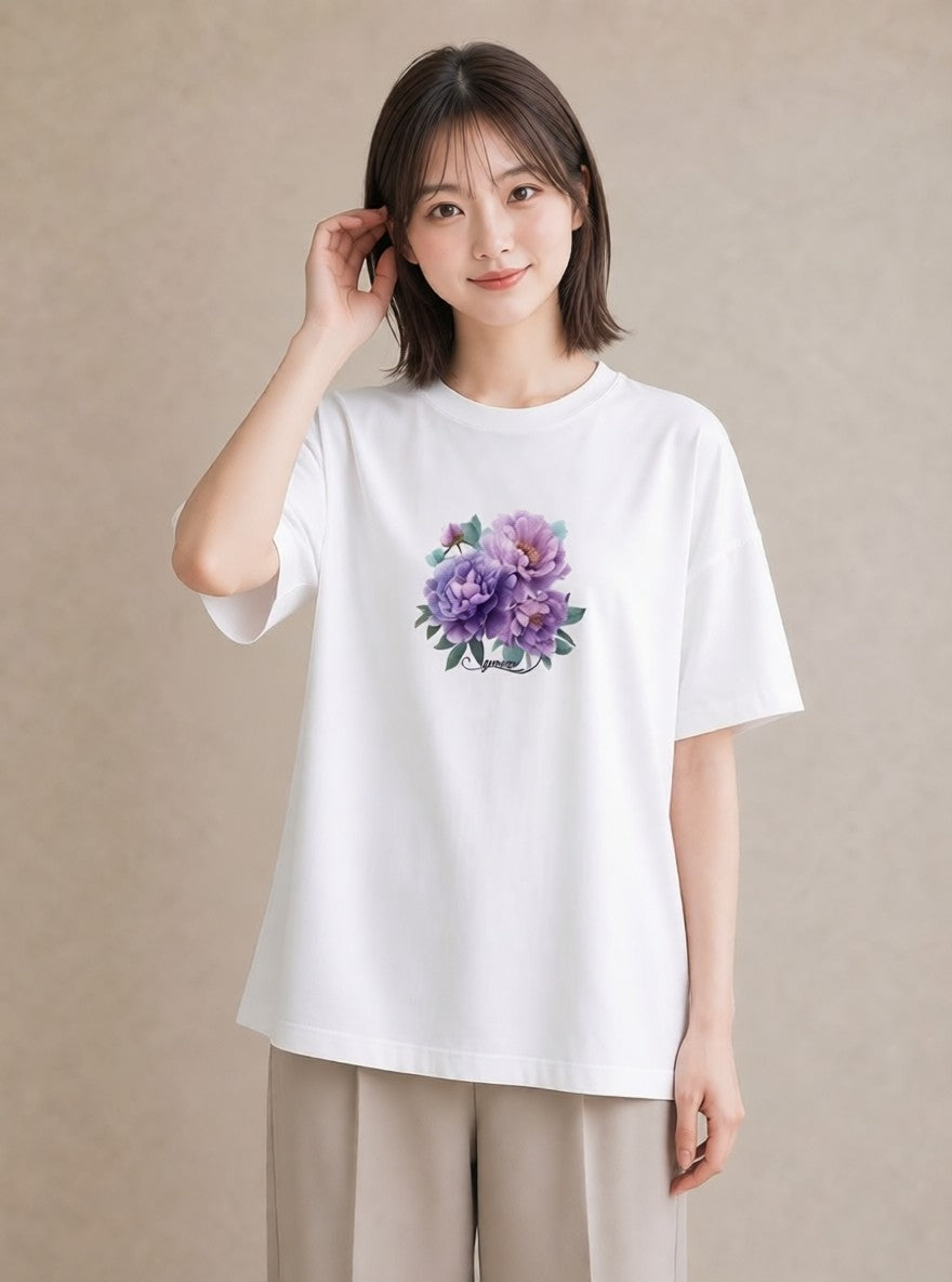 デザインTシャツ レディース スミレ 花 花柄 イラスト 母娘コーデ 自分用 白T YMAZO