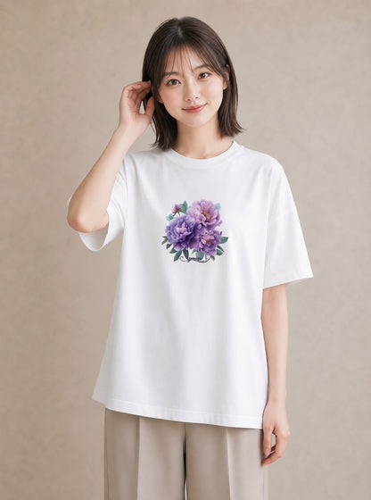 デザインTシャツ レディース スミレ 花 花柄 イラスト 母娘コーデ 自分用 白T YMAZO
