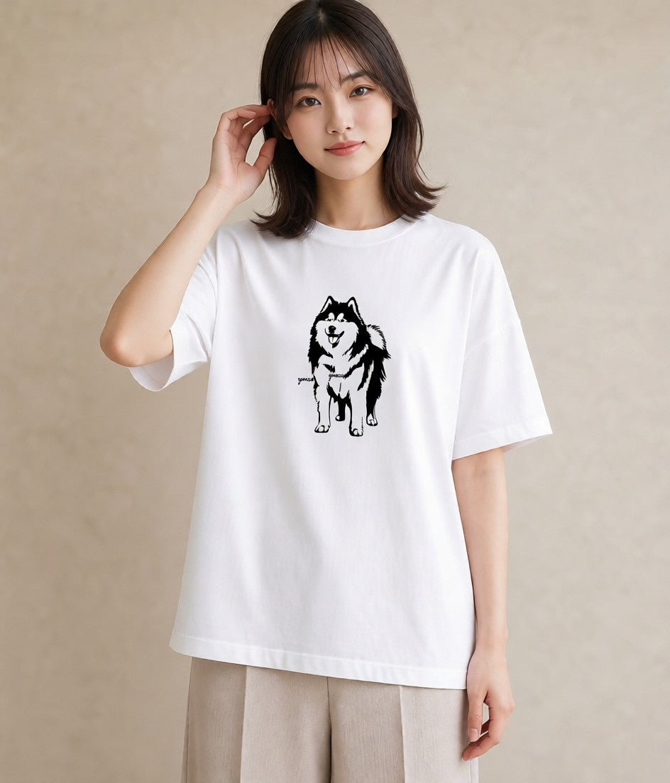 Tシャツ レディース シベリアンハスキー 犬 いぬ イラスト 帰省 ラフ 白T YMAZO