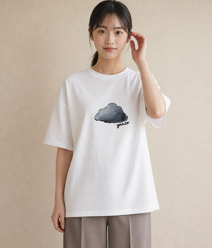 プリントTシャツ レディース 窓辺の雨 雨の日 窓 ナチュラル アンティーク イラスト 線画 散歩 お出かけ 白T YMAZO