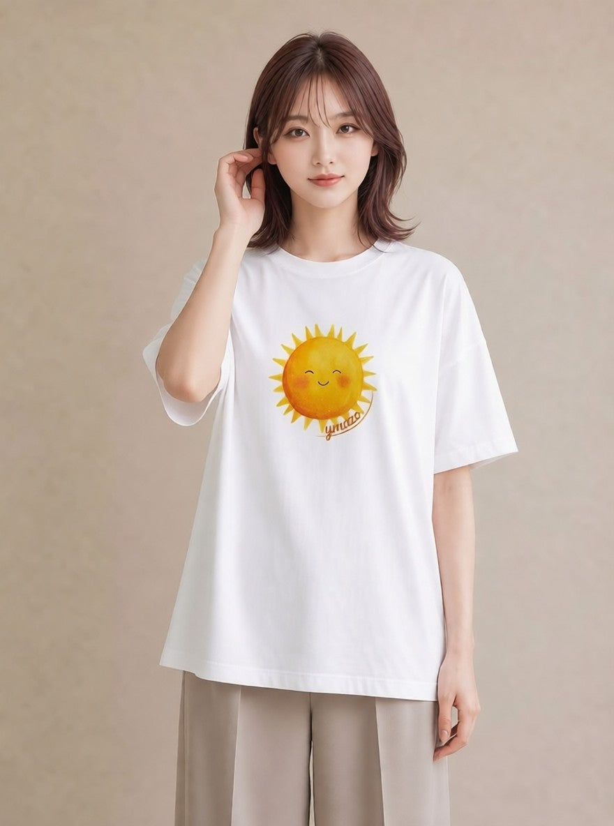 グラフィックTシャツ レディース 太陽 星空 宇宙 イラスト 可愛い ミセス 春コーデ 白T YMAZO