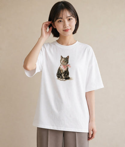 Tシャツ レディース ねこ 猫 ネコ イラスト カフェコーデ 旅行 母娘コーデ 白T YMAZO