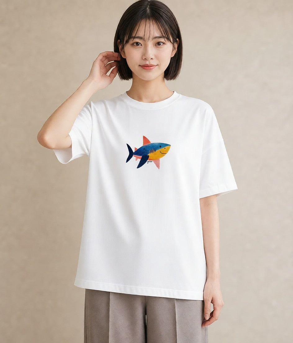 グラフィックTシャツ レディース サメ 海の生き物 海 イラスト カジュアル 旅行 母娘コーデ 白T YMAZO