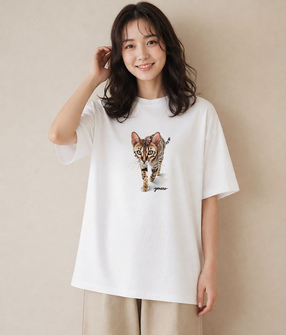 プリントTシャツ レディース キジトラ 猫 ねこ イラスト シンプル レイヤード 友達ギフト 白T YMAZO