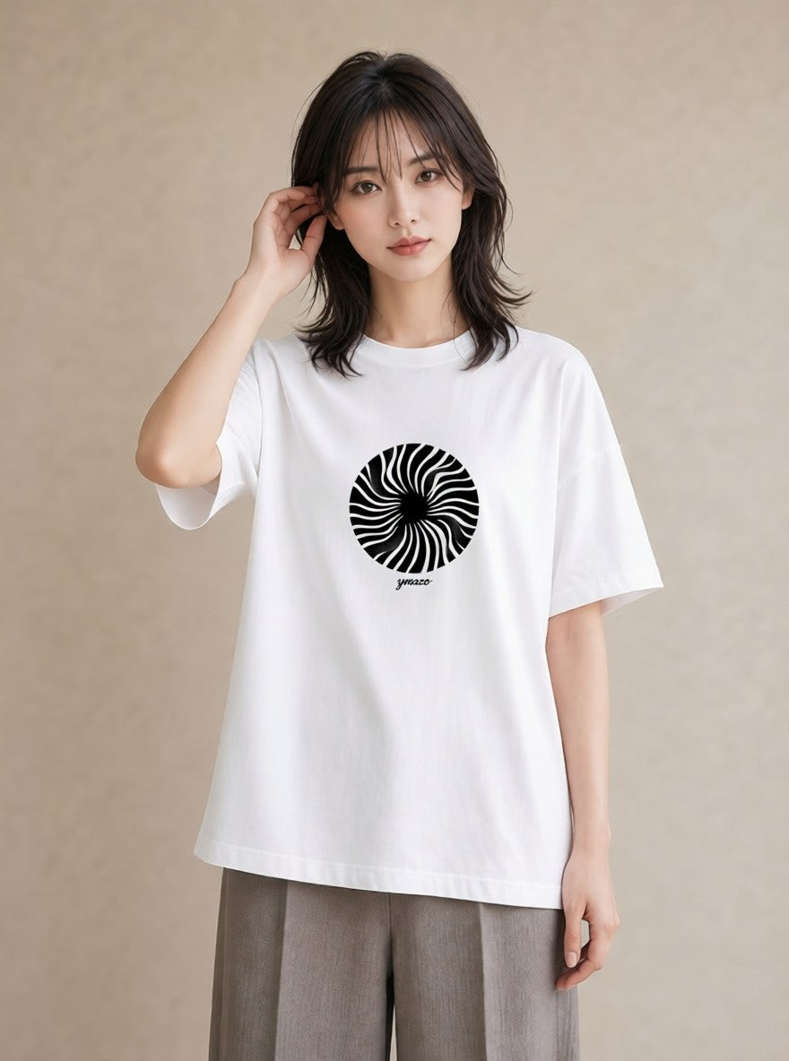 プリントTシャツ レディース 扇子 そよ風 ナチュラル アンティーク イラスト お洒落 カジュアルコーデ 買い物 白T YMAZO