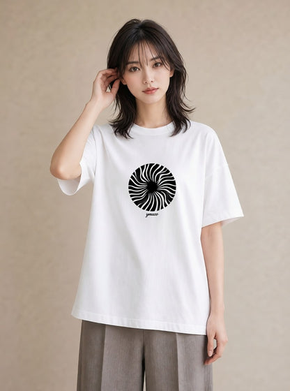 プリントTシャツ レディース 扇子 そよ風 ナチュラル アンティーク イラスト お洒落 カジュアルコーデ 買い物 白T YMAZO