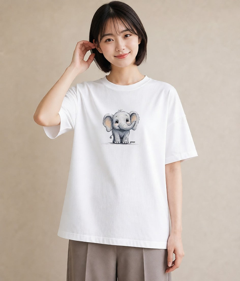 Tシャツ レディース ぞう 動物 アニマル イラスト カジュアル 20代 カジュアルコーデ 白T YMAZO