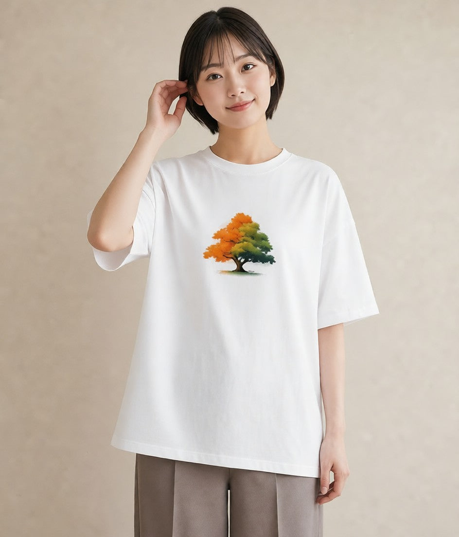 デザインTシャツ レディース 木 植物 ボタニカル イラスト シンプル 買い物 夏コーデ 白T YMAZO