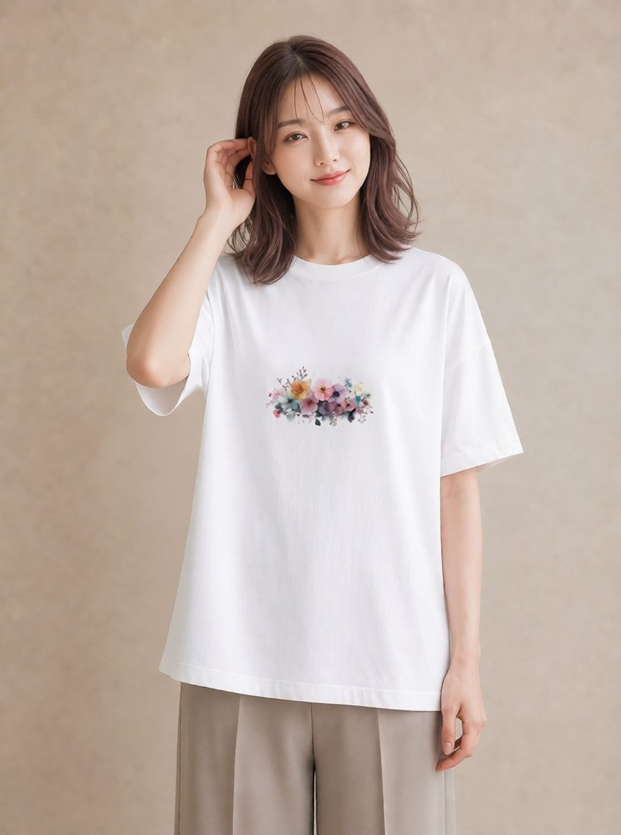 デザインTシャツ レディース 花 花柄 イラスト 可愛い 親子 20代 白T YMAZO