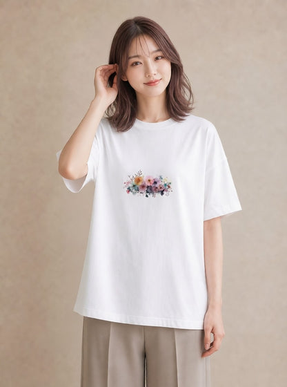 デザインTシャツ レディース 花 花柄 イラスト 可愛い 親子 20代 白T YMAZO