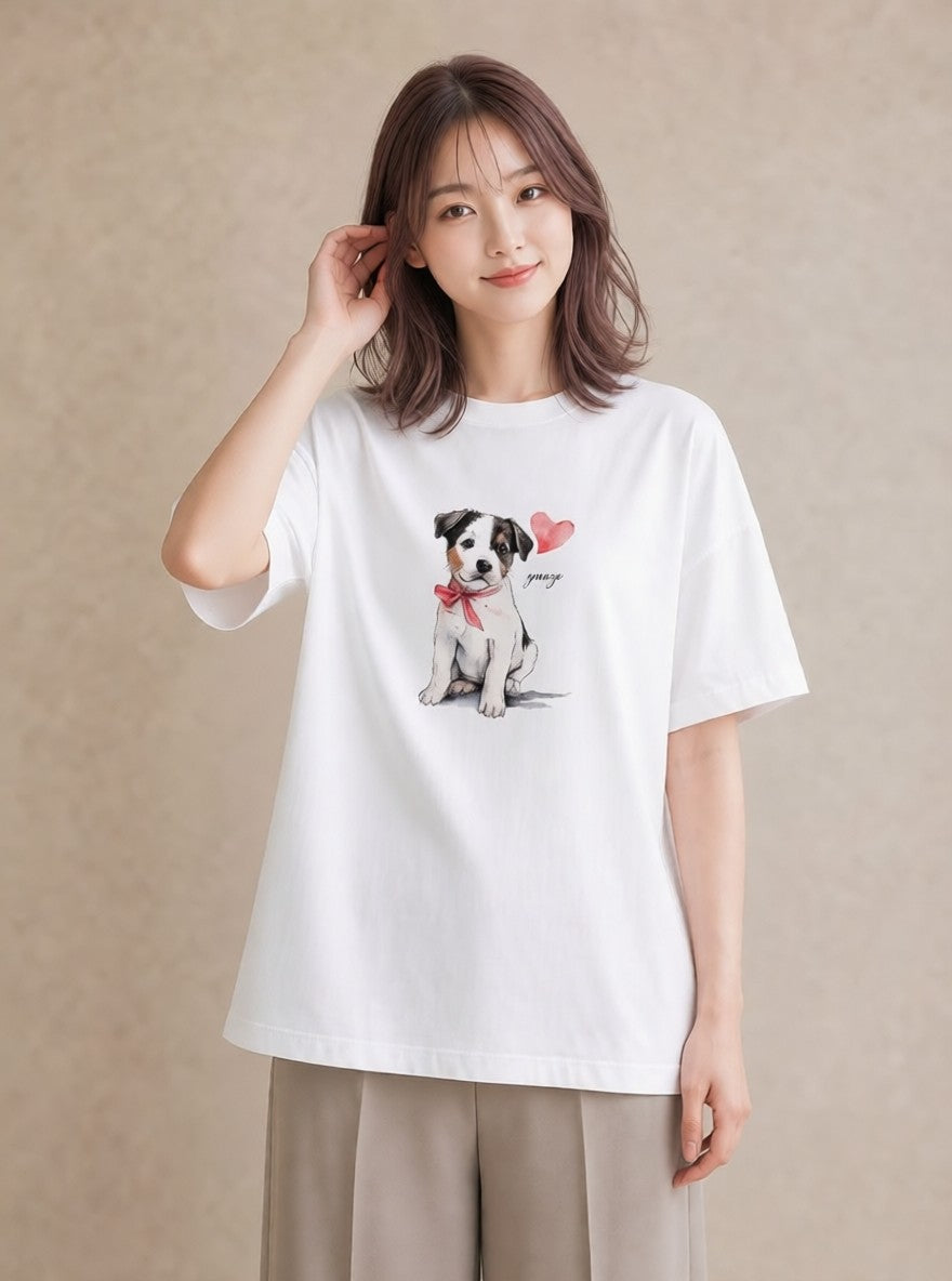 デザインTシャツ レディース ジャックラッセルテリア 犬 いぬ イラスト 可愛い お出かけ 普段着 白T YMAZO