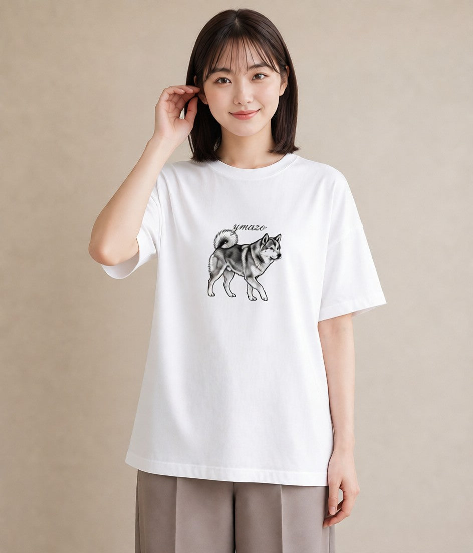 グラフィックTシャツ レディース 秋田犬 犬 いぬ イラスト モード 春コーデ 姉妹 白T YMAZO