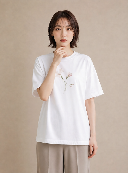 グラフィックTシャツ レディース カスミソウ かすみ草 花 花柄 イラスト アート風 20代 カジュアルコーデ 白T YMAZO