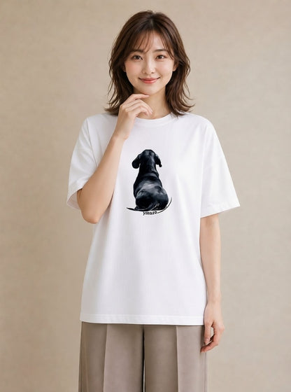 グラフィックTシャツ レディース ミニチュアダックスフンド 犬 いぬ イラスト ガーリー 海 カフェ巡り 白T YMAZO