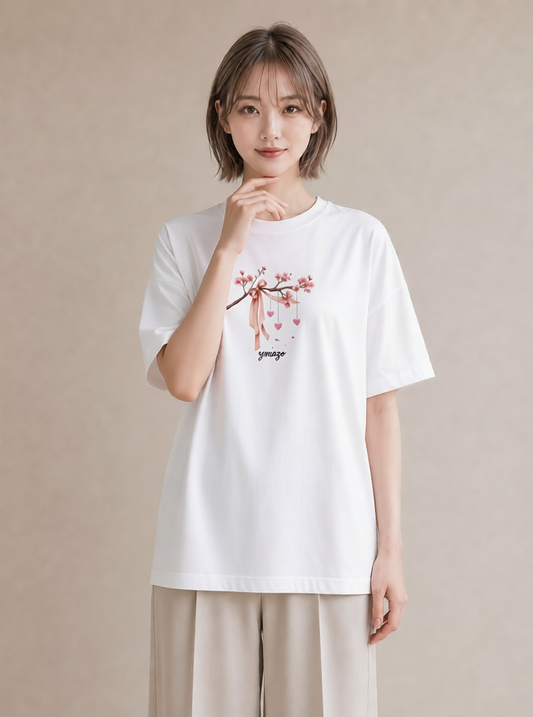 グラフィックTシャツ レディース さくら 桜 サクラ 花 花柄 イラスト きれいめカジュアル 帰省 ラフ 白T YMAZO