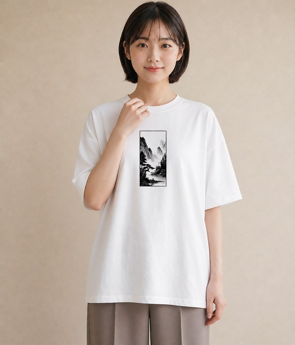 プリントTシャツ レディース 桟橋 水辺 波止場 ナチュラル アンティーク イラスト シック 誕生日プレゼント 綿100 白T YMAZO