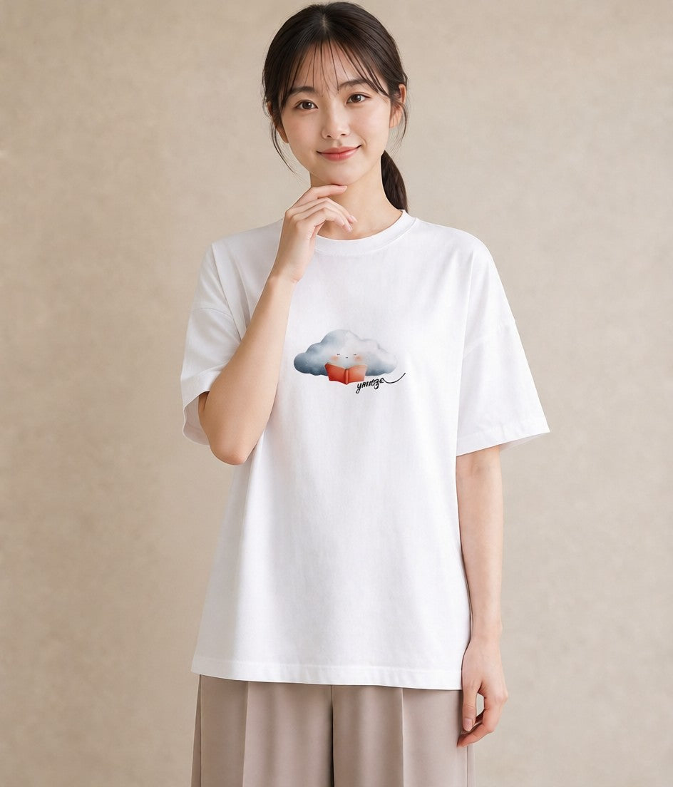 Tシャツ レディース 雲 星空 宇宙 イラスト カジュアル 買い物 夏コーデ 白T YMAZO
