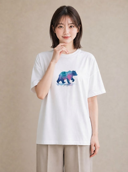 Tシャツ レディース オーロラ 星空 宇宙 イラスト アート風 公園 ママ 白T YMAZO