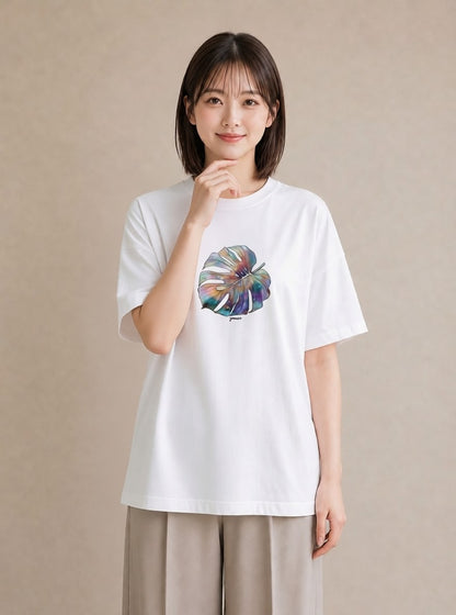 グラフィックTシャツ レディース モンステラ 植物 ボタニカル イラスト 線画 クリスマス 旅行 白T YMAZO