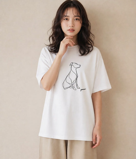 グラフィックTシャツ レディース 犬 いぬ わんこ イラスト 手描き風 20代 カジュアルコーデ 白T YMAZO