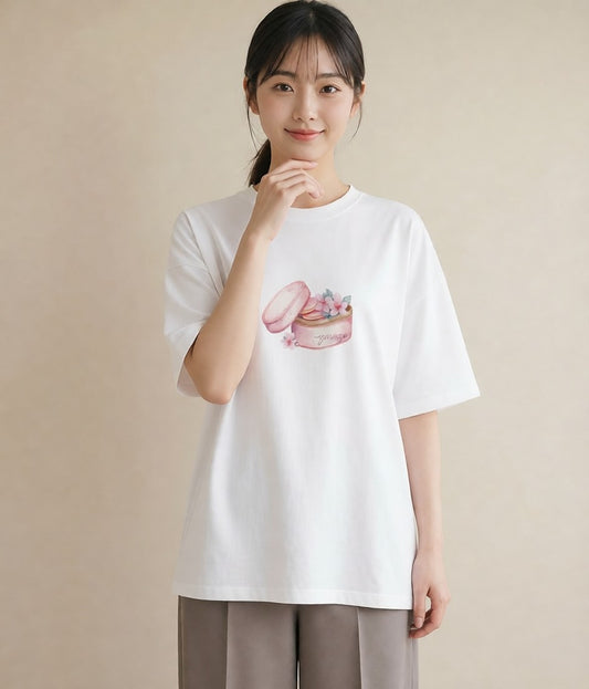 半袖Tシャツ レディース クッキー 食べ物 フード イラスト 上品 ペアコーデ 秋コーデ 白T YMAZO