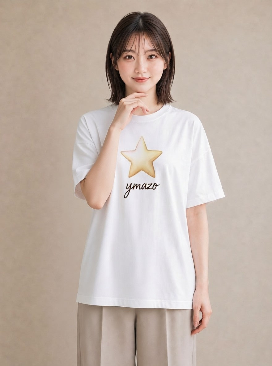 Tシャツ レディース スター 星空 宇宙 イラスト ゆるコーデ 母の日 ビーチ 白T YMAZO