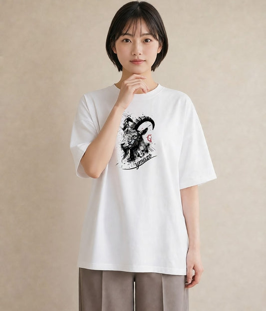グラフィックTシャツ レディース 山羊座 星空 宇宙 イラスト 旅行コーデ ペアコーデ 秋コーデ 白T YMAZO