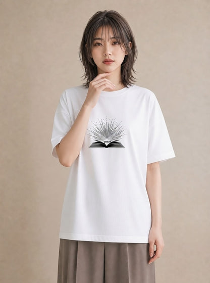 プリントTシャツ レディース 本 読書 ブック イラスト 淡色 ルームウェア ギフト 白T YMAZO
