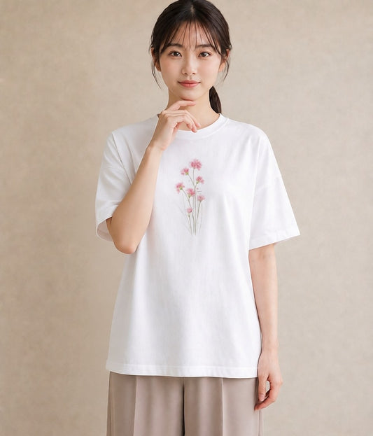 プリントTシャツ レディース カスミソウ かすみ草 花 花柄 イラスト ミニマル 姉妹 送別ギフト 白T YMAZO