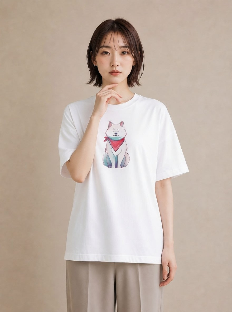 Tシャツ レディース 白柴 犬 いぬ イラスト 個性的 週末コーデ 敬老の日 白T YMAZO