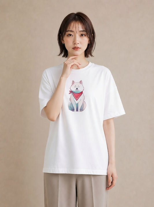 Tシャツ レディース 白柴 犬 いぬ イラスト 個性的 週末コーデ 敬老の日 白T YMAZO