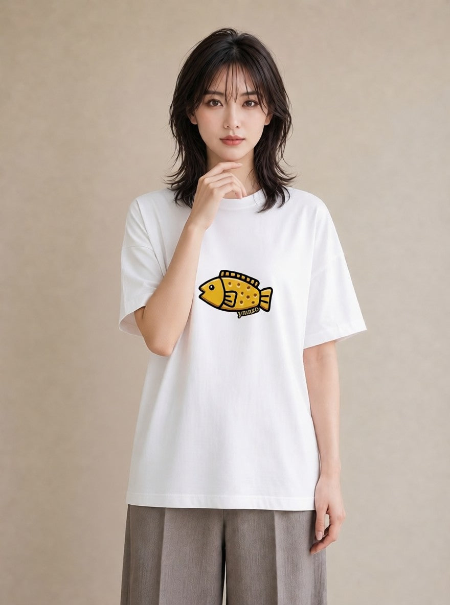 プリントTシャツ レディース たい焼き 食べ物 フード イラスト ゆるかわ ビーチ デイリーウェア 白T YMAZO