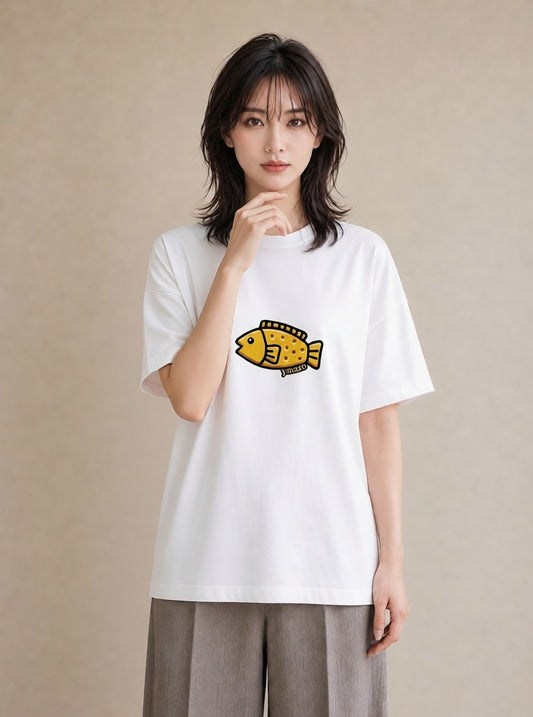 プリントTシャツ レディース たい焼き 食べ物 フード イラスト ゆるかわ ビーチ デイリーウェア 白T YMAZO