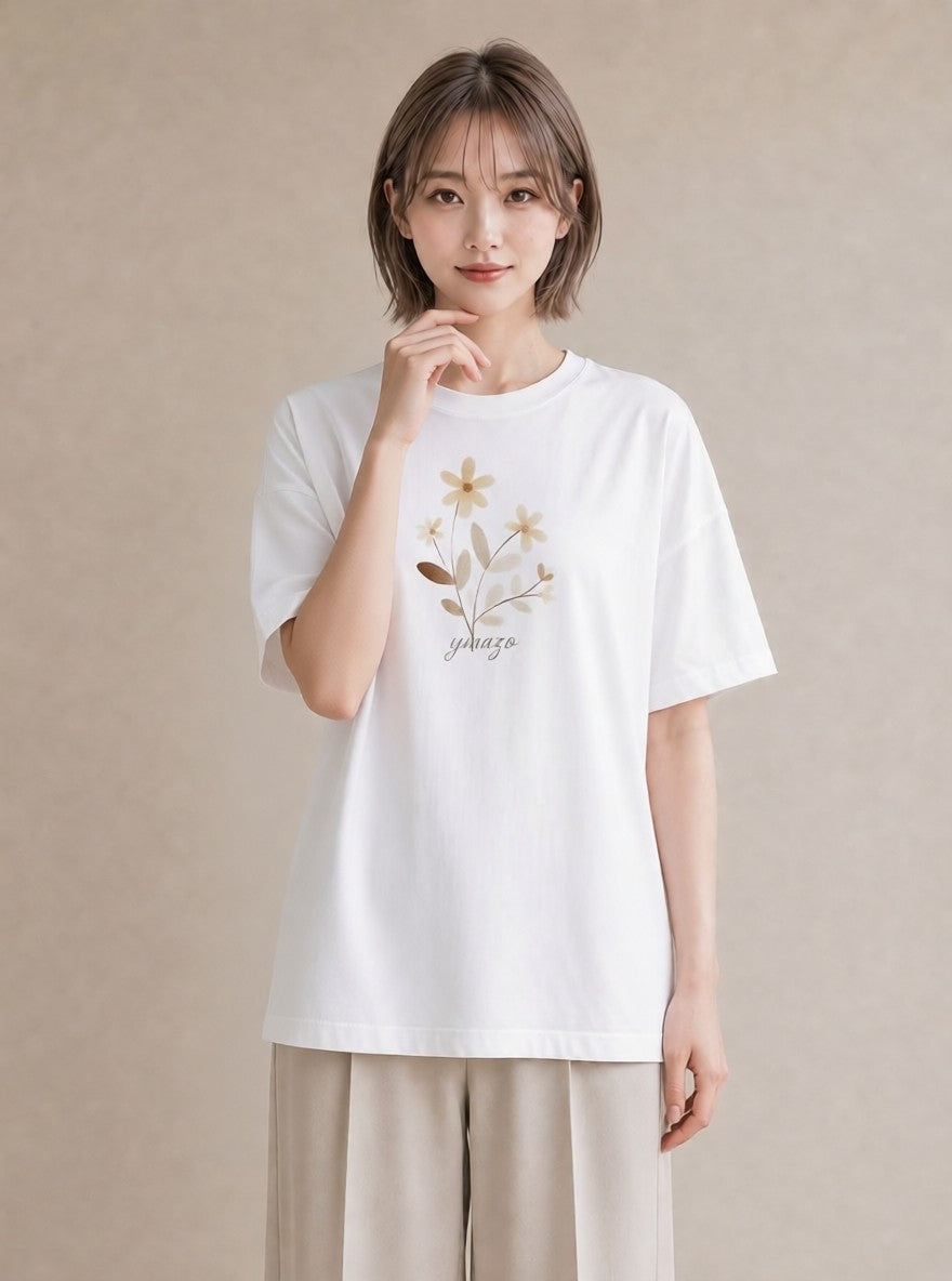 デザインTシャツ レディース ミモザ 花 花柄 イラスト 休日コーデ 春コーデ 姉妹 白T