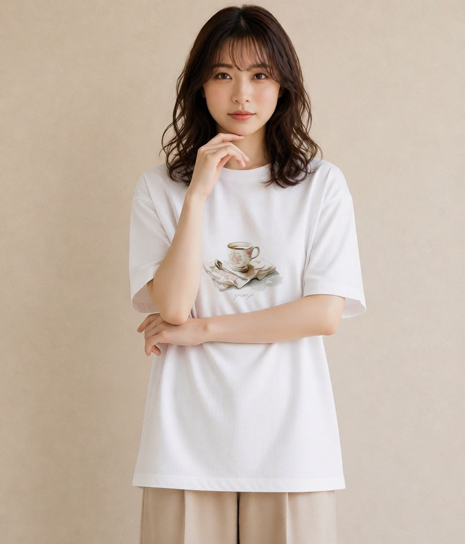 グラフィックTシャツ レディース カフェオレ 食べ物 フード イラスト フェミニン 秋コーデ おしゃれギフト 白T YMAZO