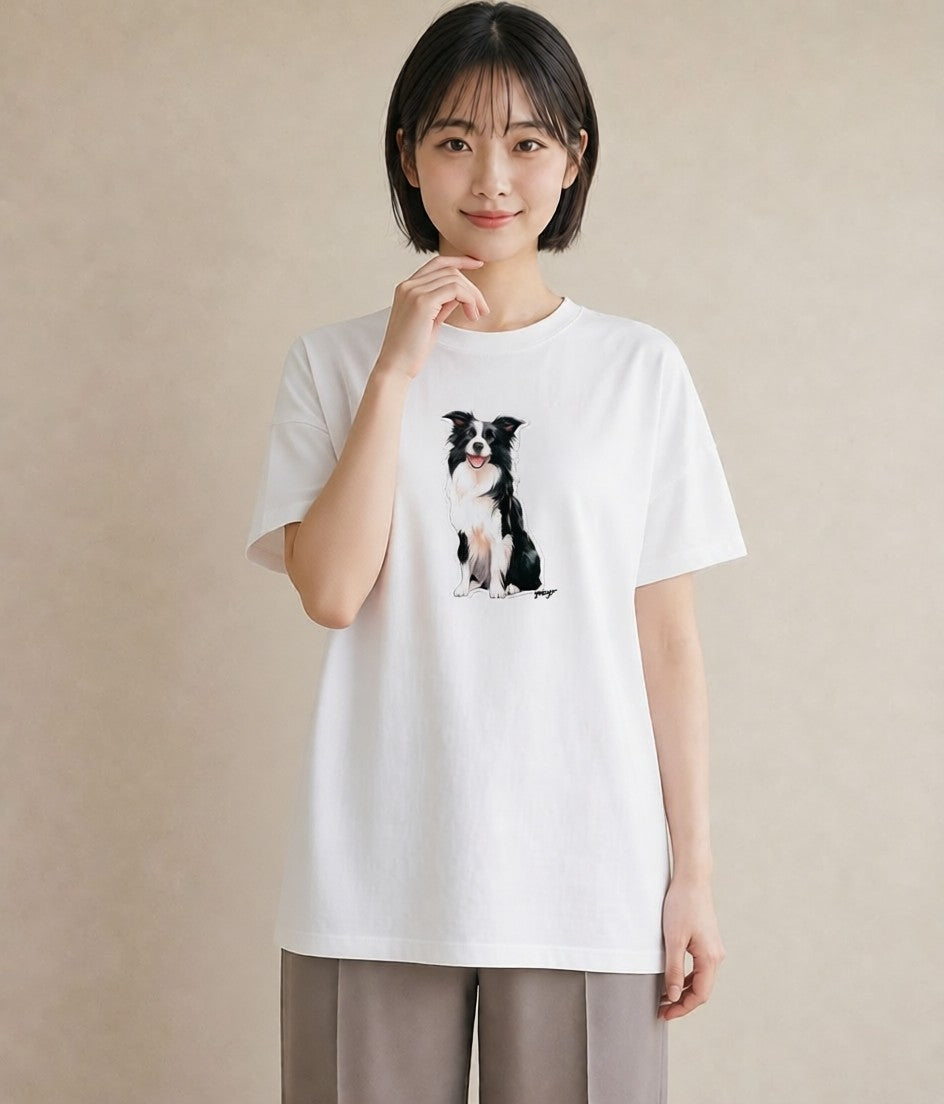 プリントTシャツ レディース ボーダーコリー 犬 いぬ イラスト シンプル 女性向けギフト 散歩 白T YMAZO