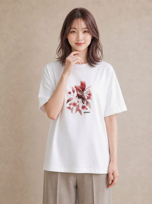 グラフィックTシャツ レディース ボタンインコ ペット 動物 イラスト 線画 母娘コーデ 自分用 白T YMAZO