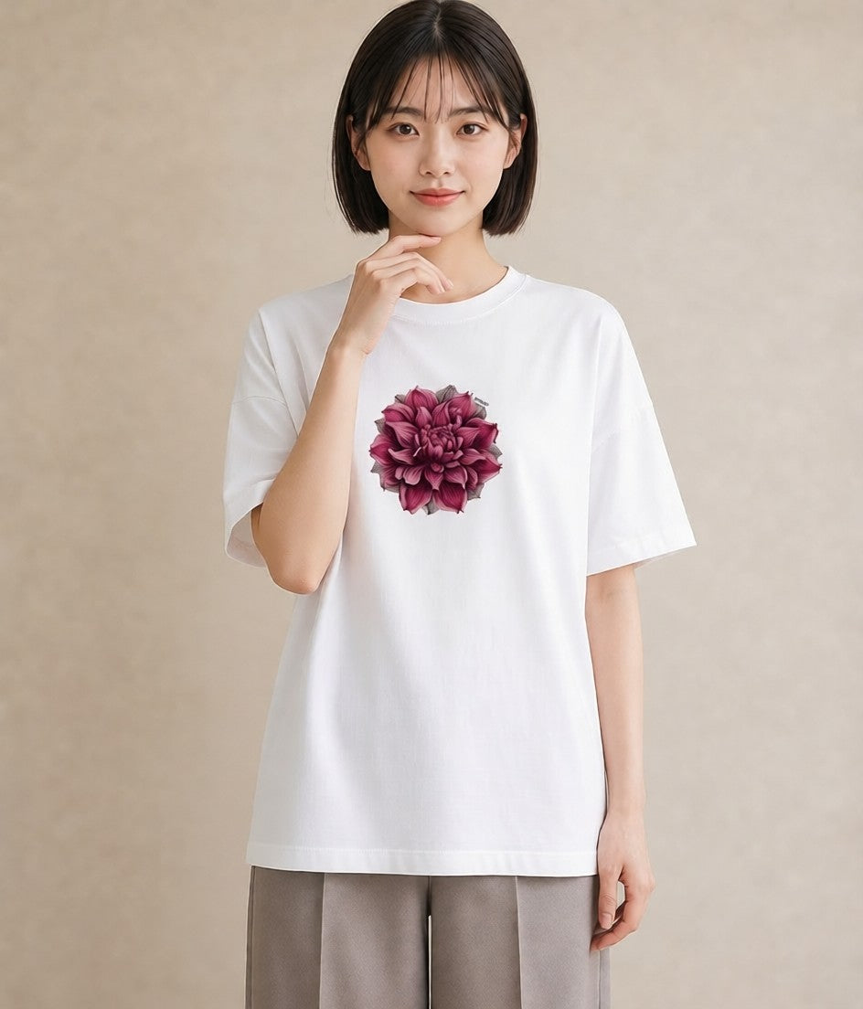 半袖Tシャツ レディース ゆり 百合 花 花柄 イラスト ポップ ラフ レイヤード 白T YMAZO