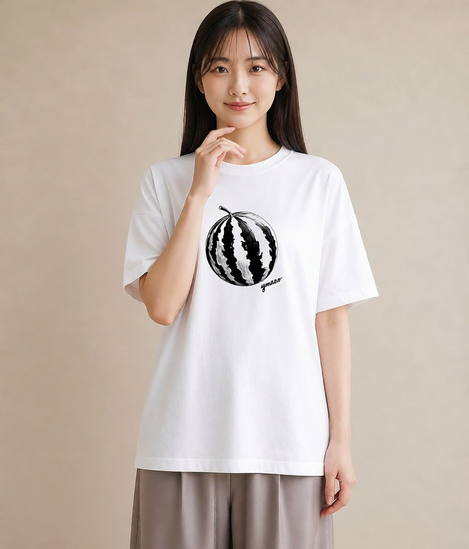 Tシャツ レディース すいか 食べ物 フード イラスト アート風 公園 ママ 白T YMAZO