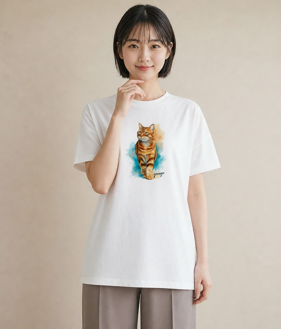 Tシャツ レディース 三毛猫 みけねこ 三毛 猫 ねこ イラスト ゆるコーデ ギフト 母の日 白T YMAZO